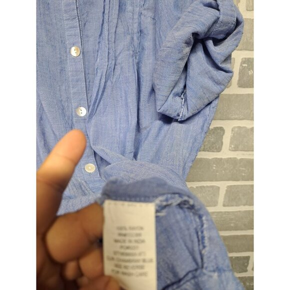 Club Z Collection Womens Blue Pleated‎ Wide Roll Tab Sleeve Button Tunic Size 1X - Picture 8 of 14